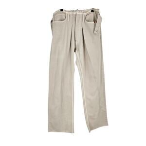 Amish Khaki Jeans Cream High Waisted Frayed Raw Hem Straight Wide Leg Size 26